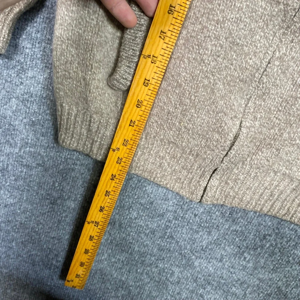 LL Bean Mens Medium Tall 100% Lambswool Full Zip Cardigan Sweater Oatmeal 251614